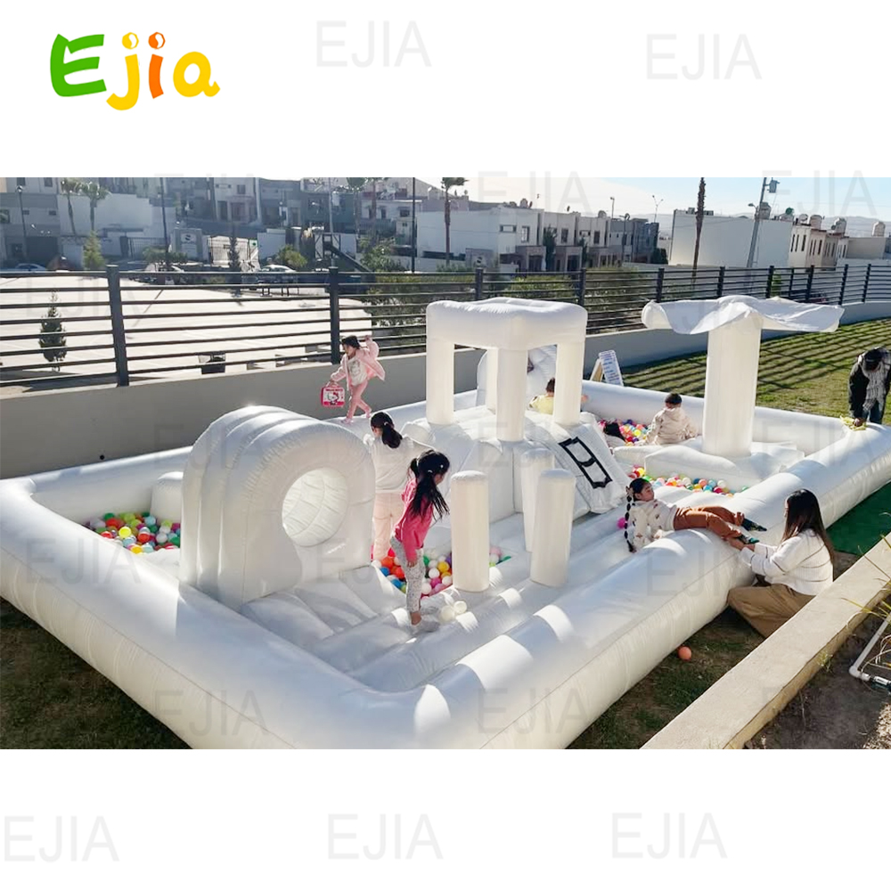 Kids Outdoor Obstacle Course Equipment - Inflatable Bouncer Water Slide Pool White