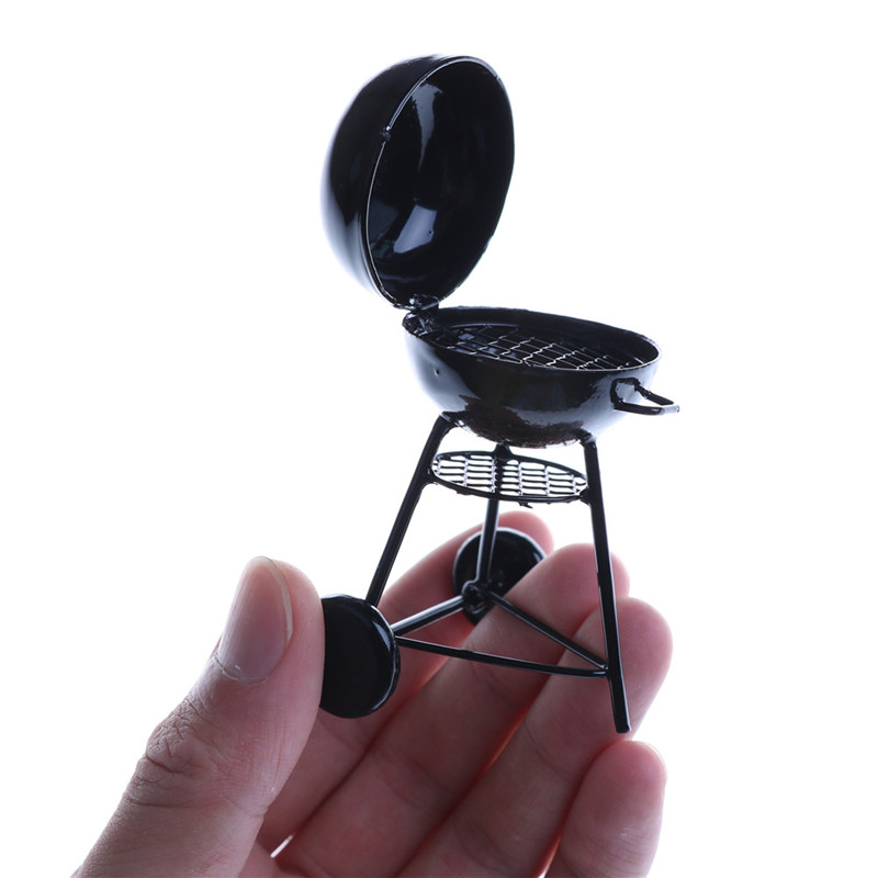 Kids Outdoor House With Kitchen - 1:12 Dollhouse Miniature Black BBQ Grill