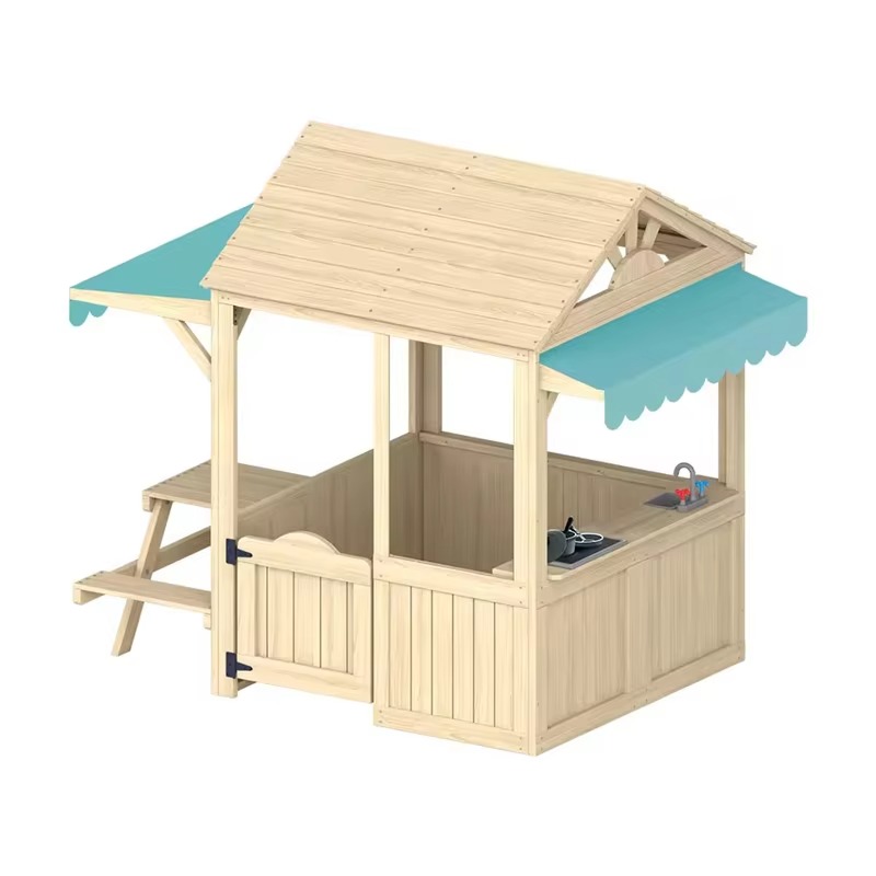 Kids Outdoor House With Kitchen - Wood Kids Play House Wooden Children