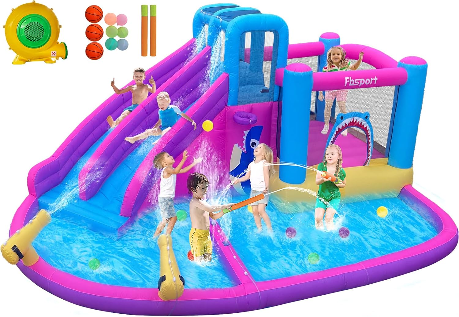 Kids Outdoor Climbing Wall - Twin Water Slides Inflatable Bounce House