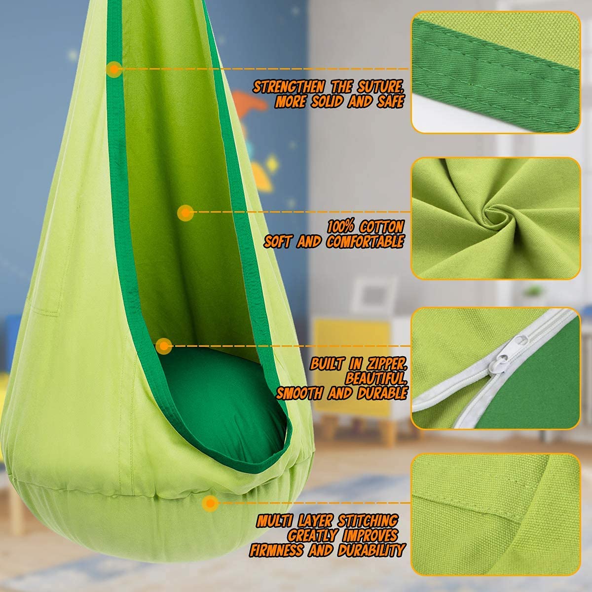 1Pc Kids Pod Swing Seat Cotton - огляд і ціна Kids Yellow Outdoor Chair