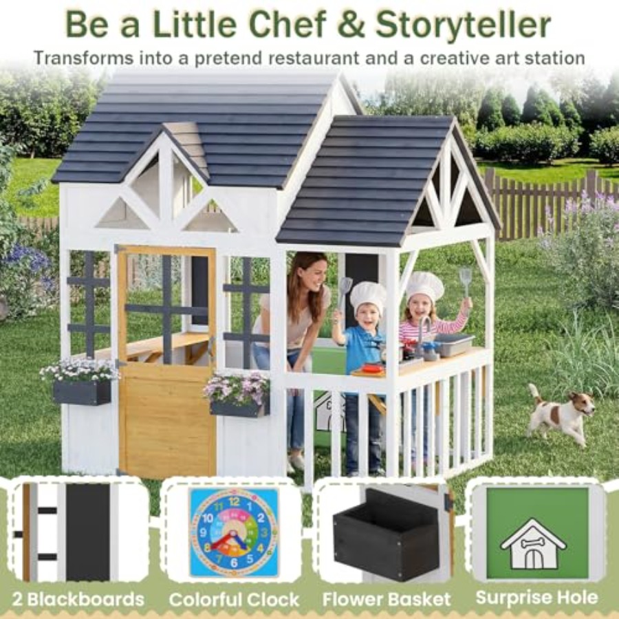 Outdoor Wooden Play House For  - огляд і ціна Kids Outdoor House With Kitchen