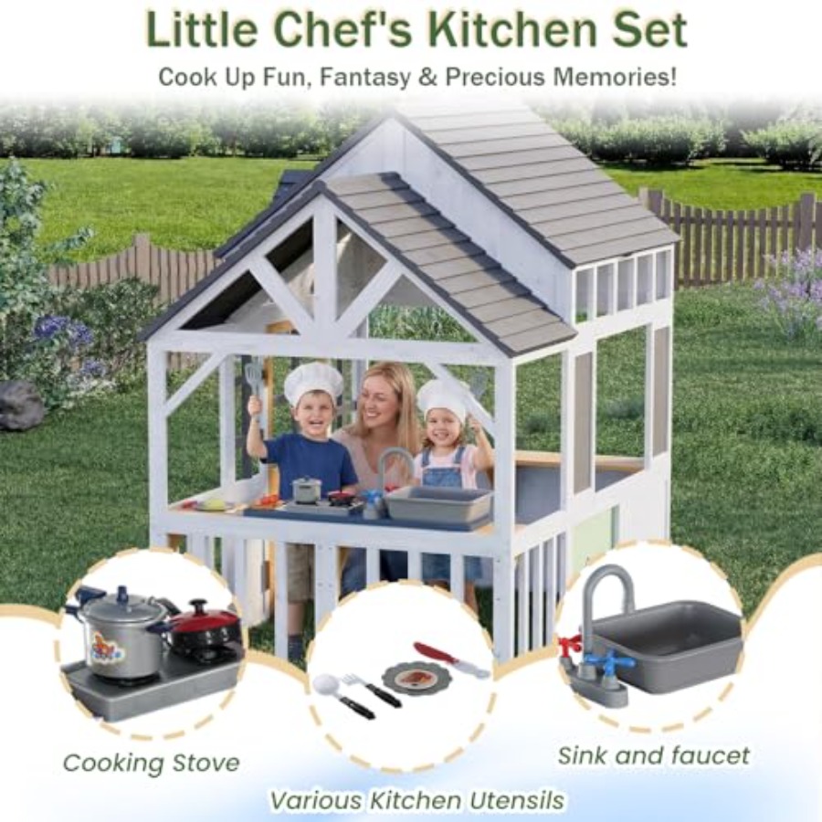 Outdoor Wooden Play House For  - огляд і ціна Kids Outdoor House With Kitchen