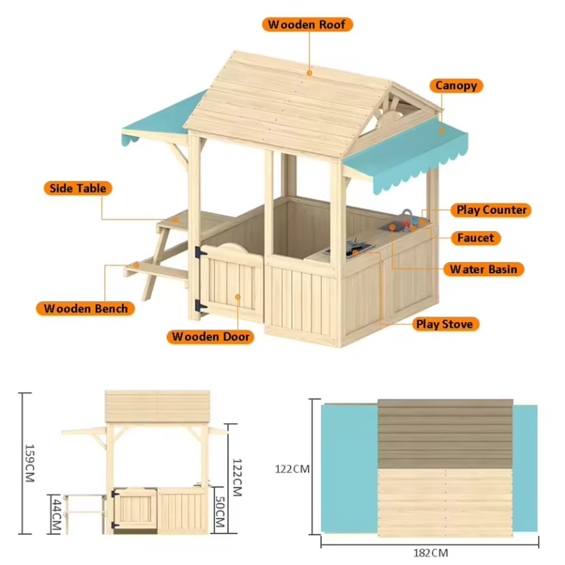 Wood Kids Play House Wooden Ch - огляд і ціна Kids Outdoor House With Kitchen